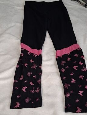 Girls Black Leggings with Pink Butterfly Flare Detail